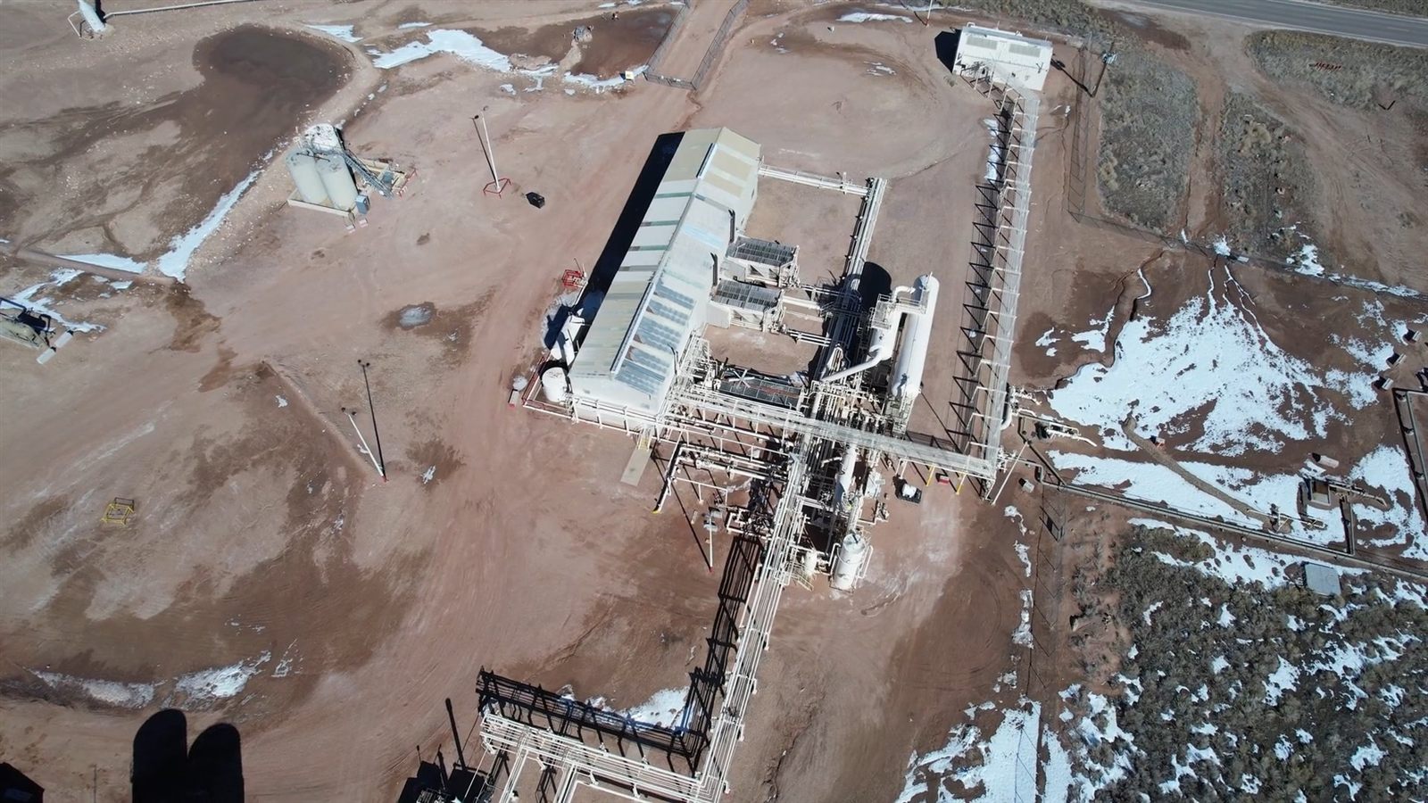 Aerial view of a gas plant and its pipework